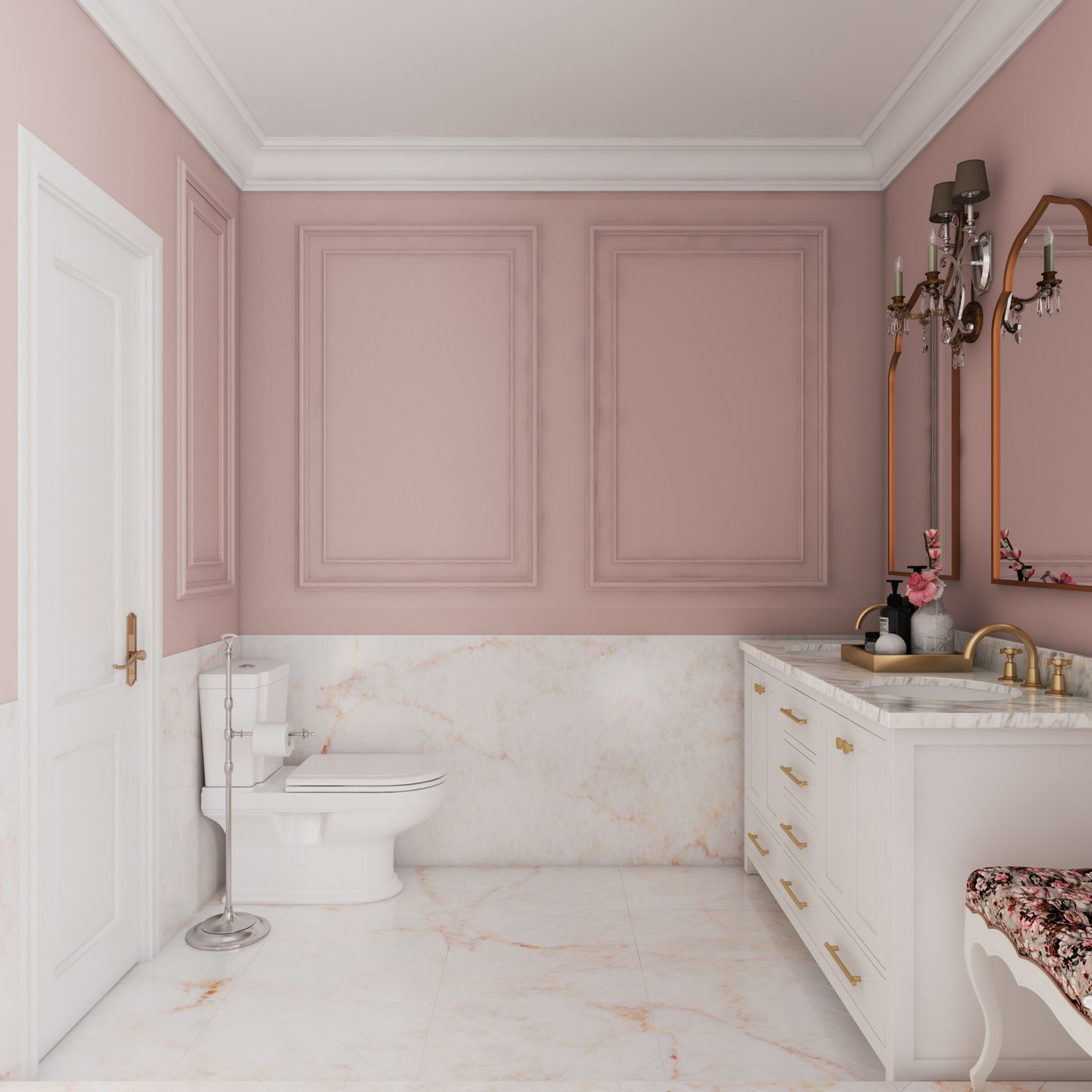 Marble Light-Pink Bathroom Tile Design