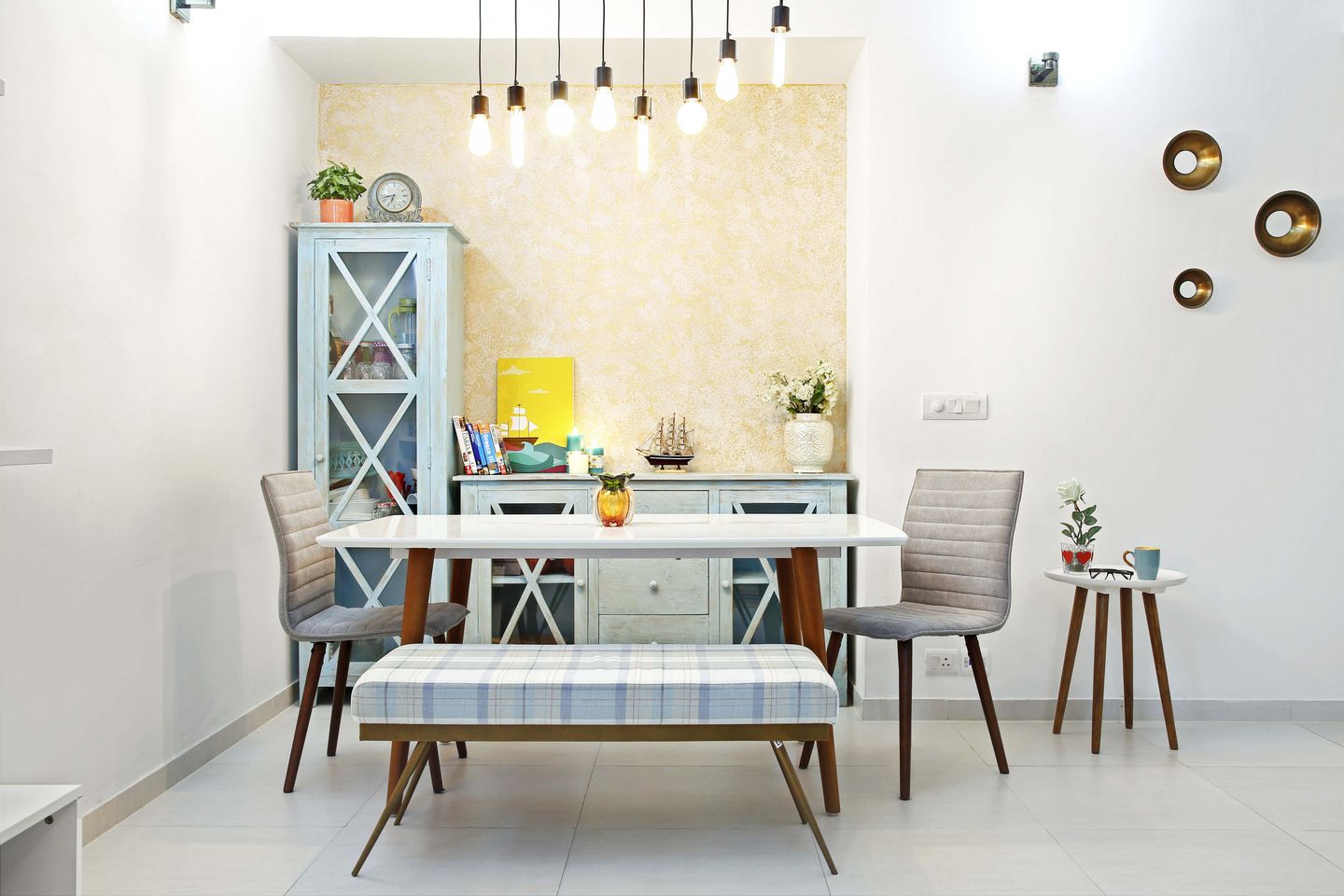 4-Seater Dining Room With A Crockery Unit And Wall Decor - Livspace