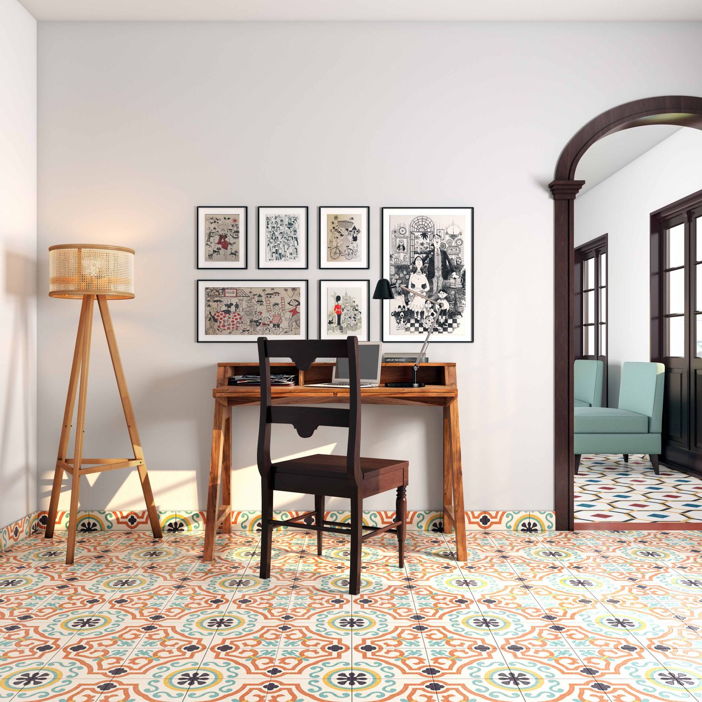 6x6 Ft Porcelain Multicoloured Flooring Design - Livspace