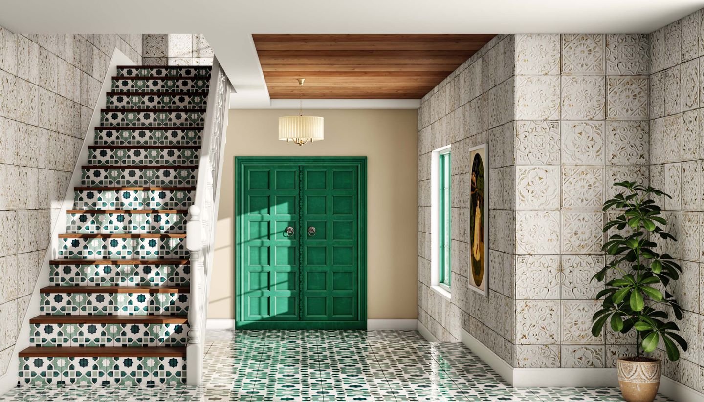 6x6 Ft White And Green Vintage Flooring Design - Livspace