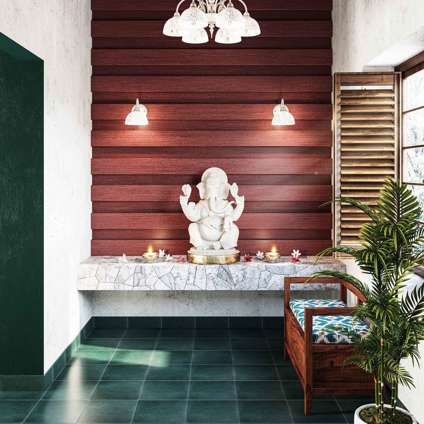 6x6 Ft Green Ceramic Flooring Design - Livspace