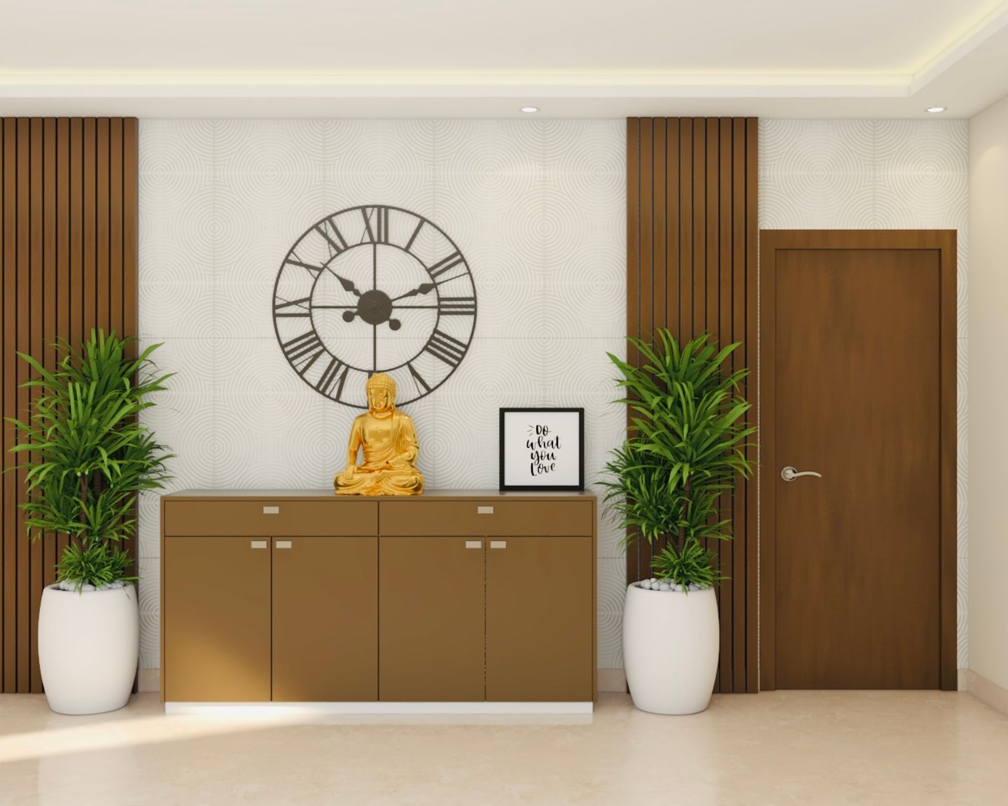 Foyer Design With Brown Storage - Livspace