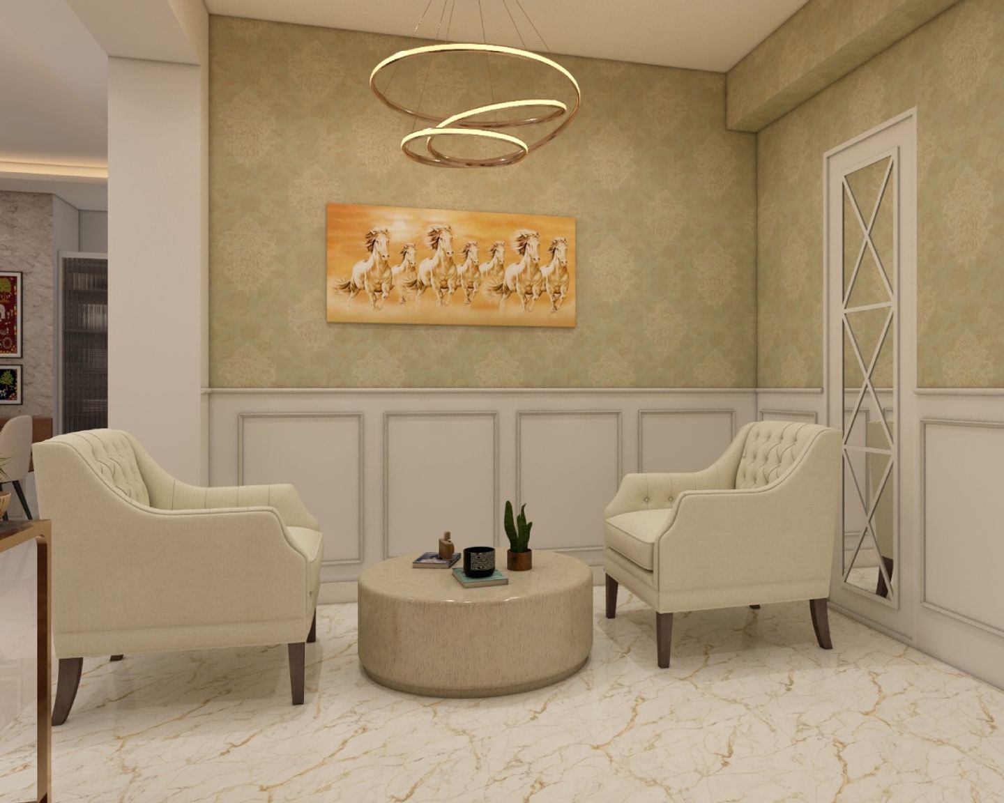 11x10 Ft Foyer Design With Off-White Accent Chairs - Livspace