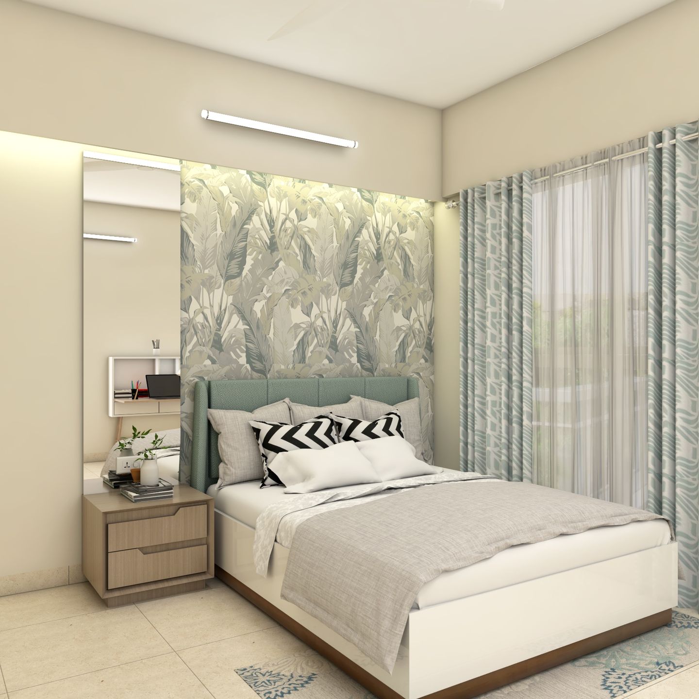 Contemporary Guest Room Design With Pastel Green And Grey Themes