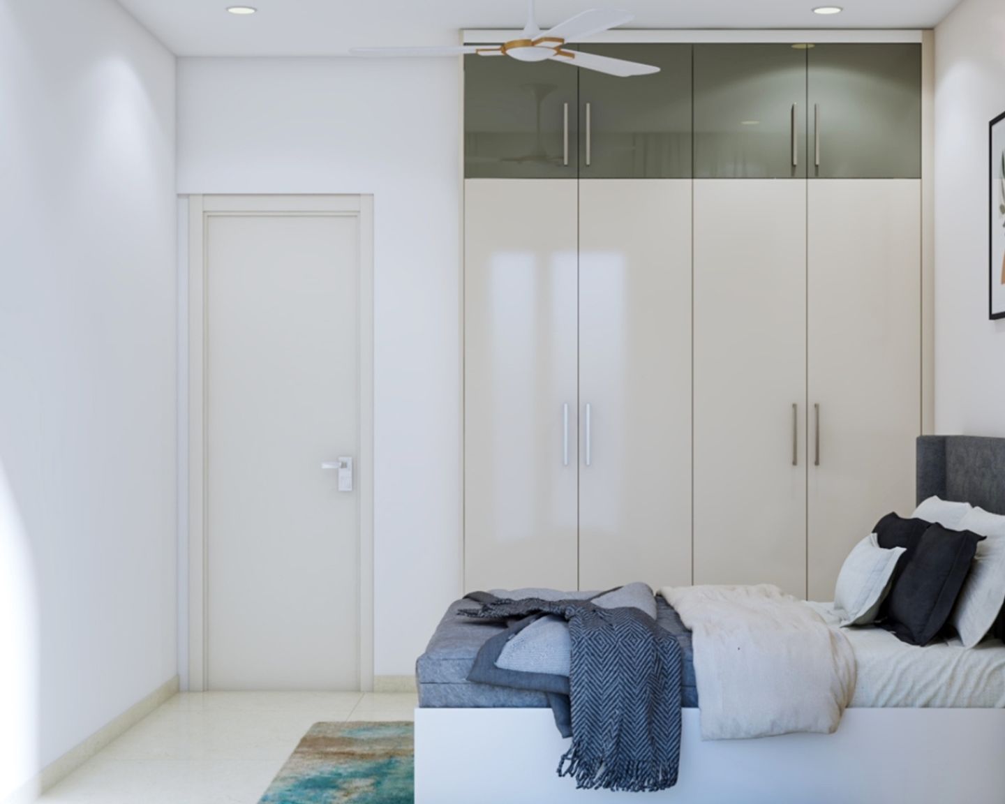 Modern Guest Room Design With A Double Bed And Recessed Lighting
