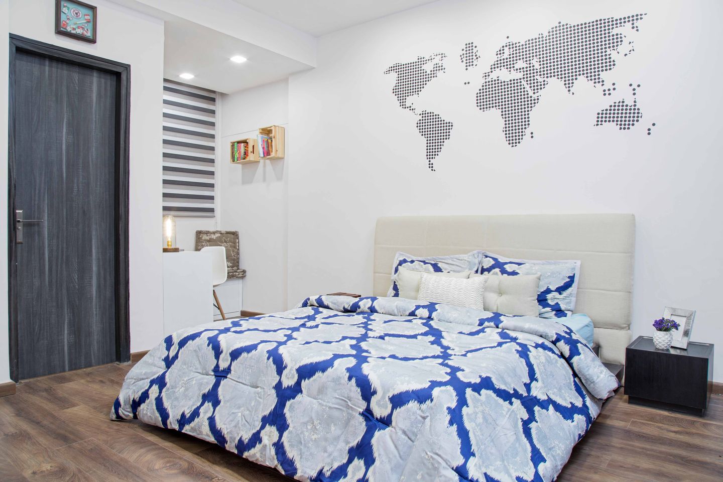 12X9 Ft Guest Room Design With World Map Stencil - Livspace