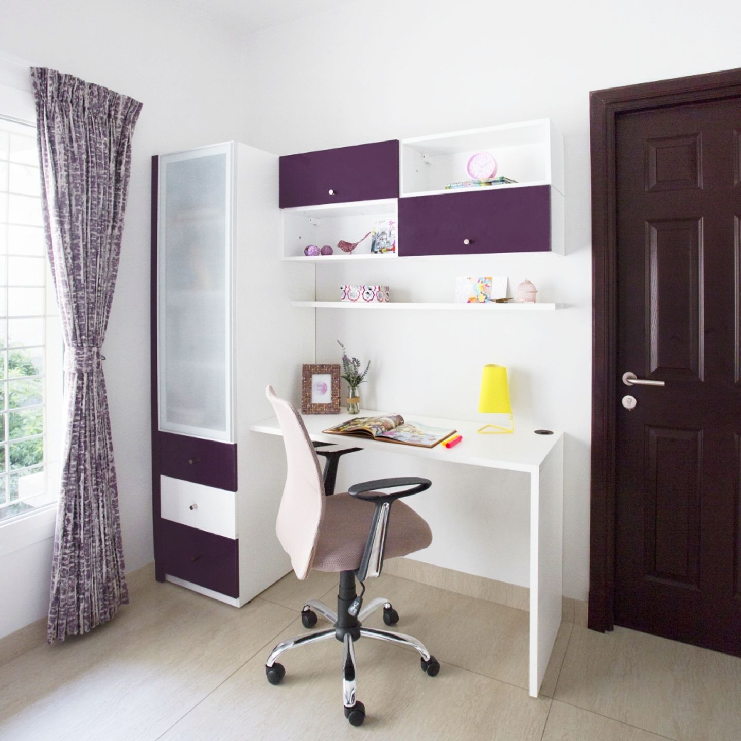 8X8 Aubergine And White Home Office Design - Livspace