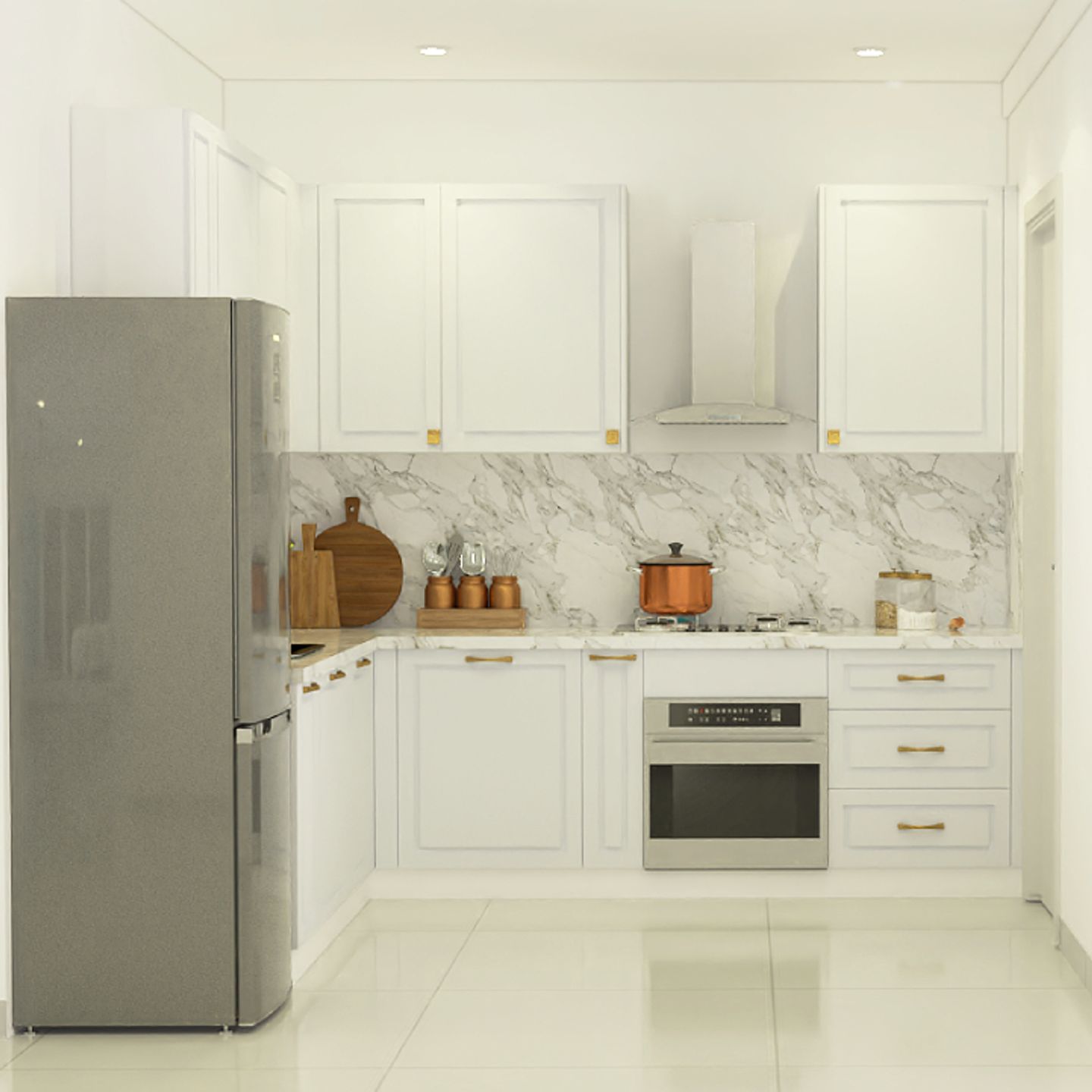 8X7 Ft L-Shaped Kitchen Design With Shutter Storage - Livspace