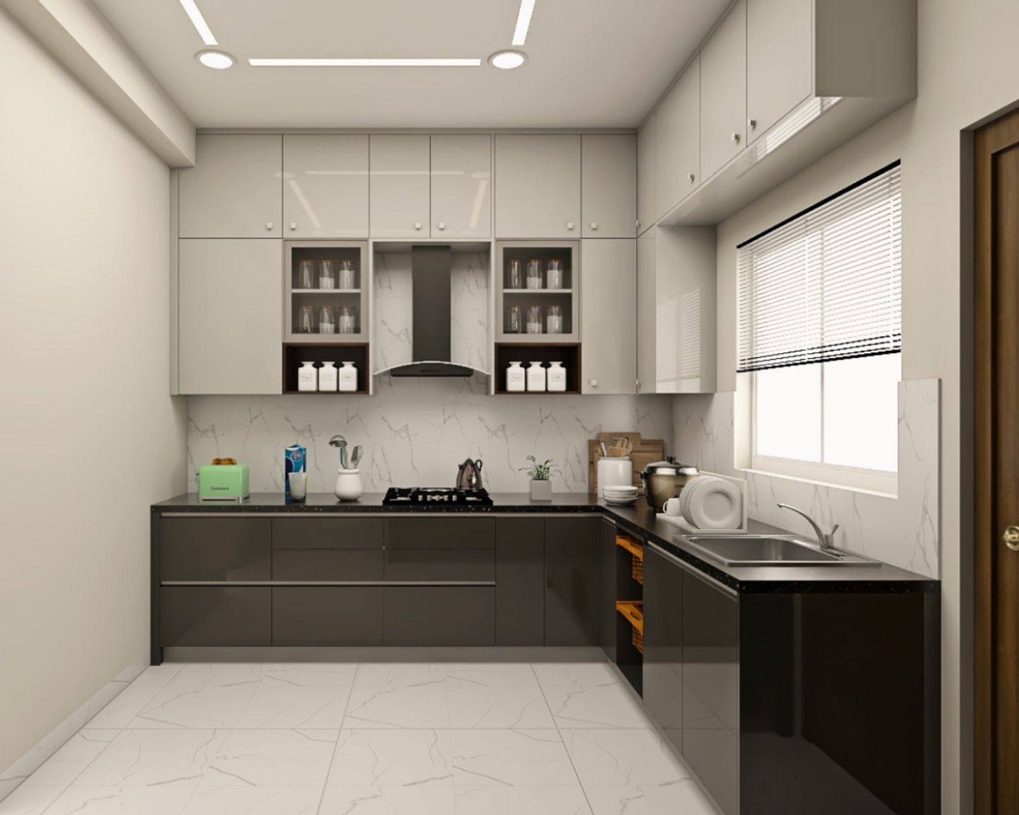 L-Shaped Modular Kitchen Design With A Granite Countertop - Livspace