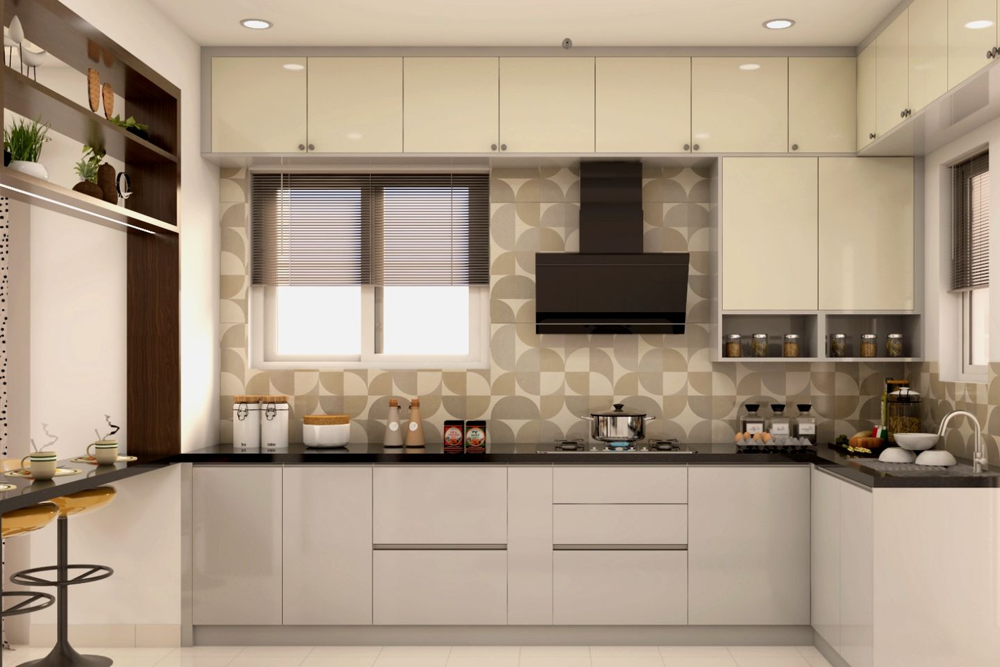 Kitchen Design With Patterned Dado Tiles - Livspace