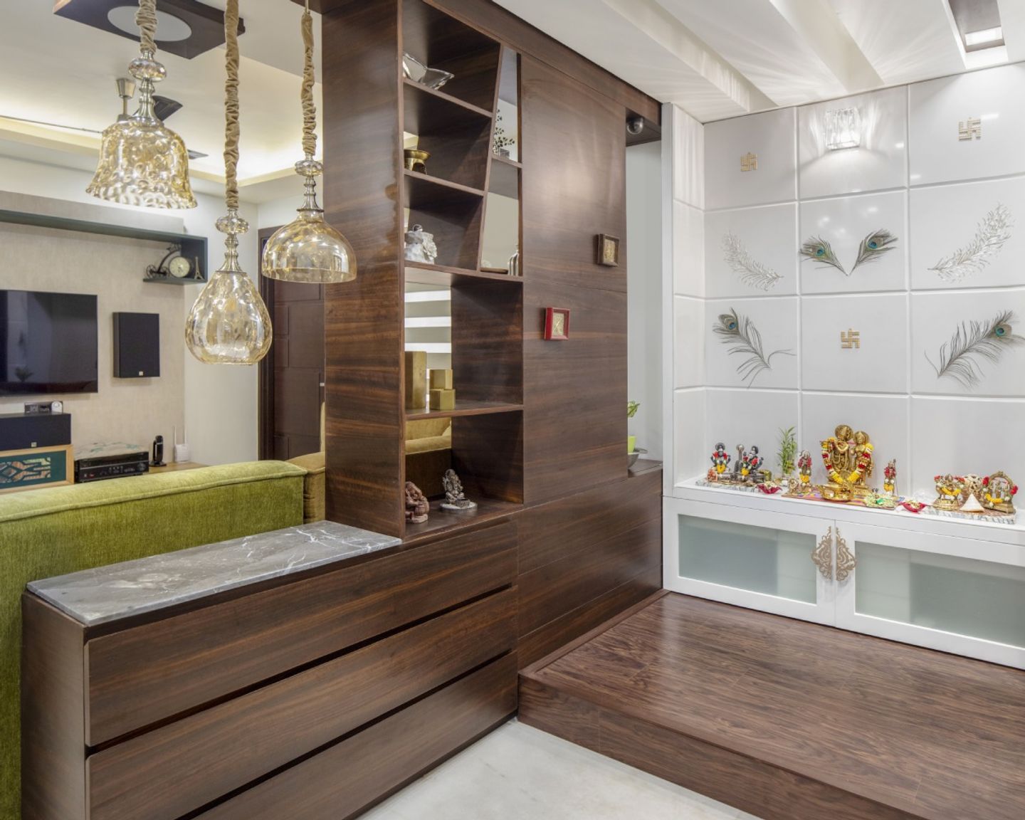 Traditional Mandir Design With Open Layout - Livspace