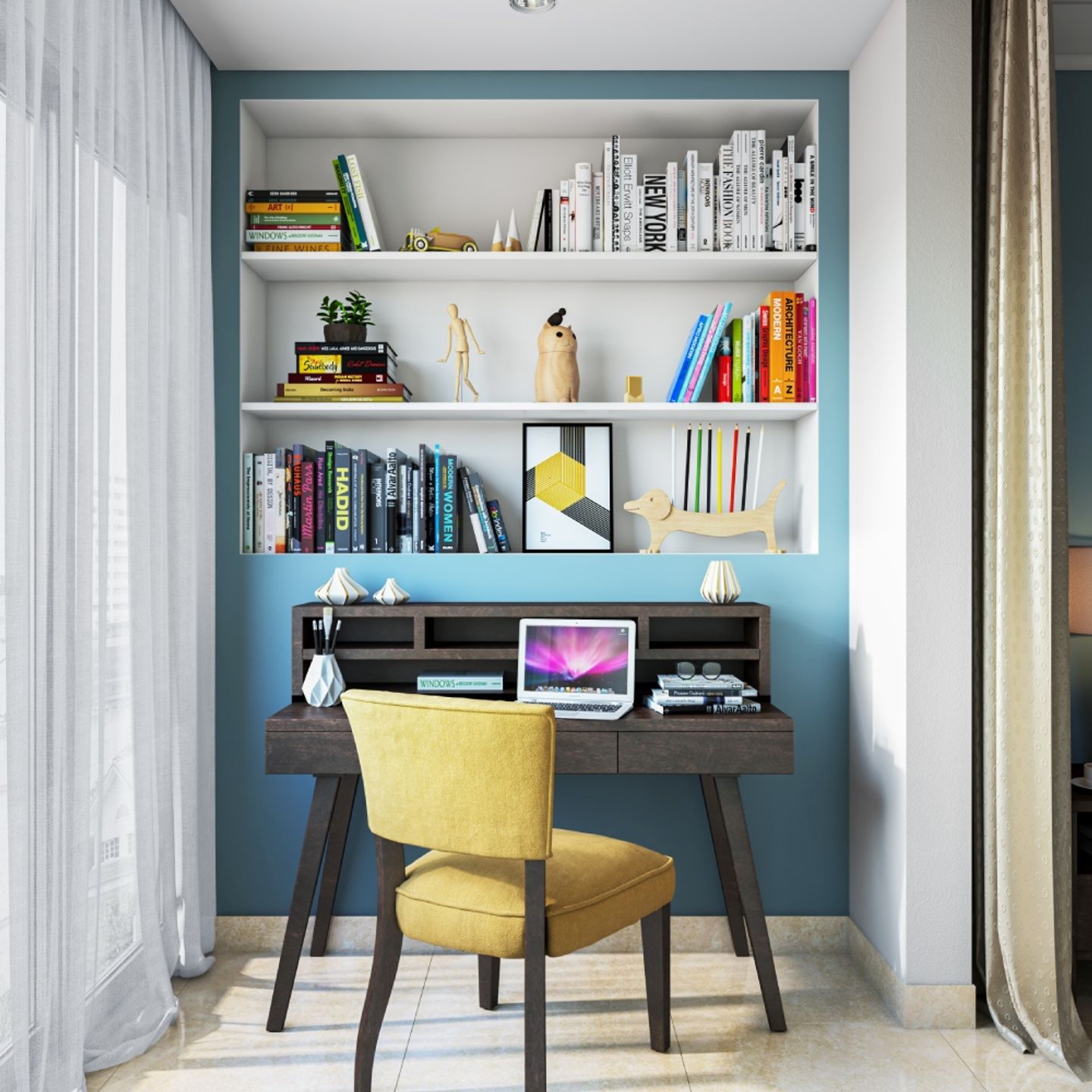 Spacious Contemporary Study Room Design In Acacia - 10X7 Ft | Livspace