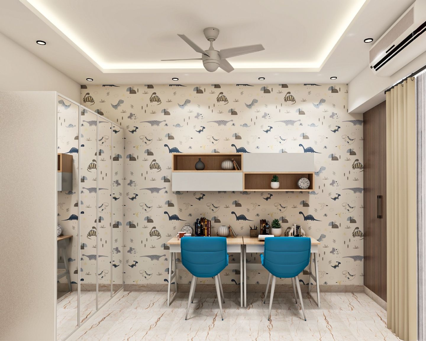 Shabby Chic Blue And White Study Room Design - Livspace