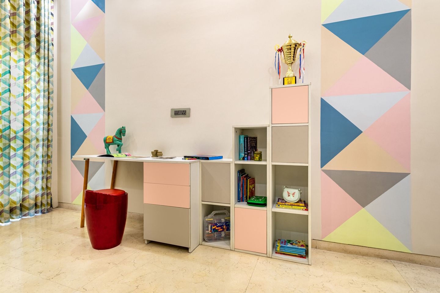 Multicoloured Wall Paint Design With Pastel Tones And Geometric Patterns - Livspace