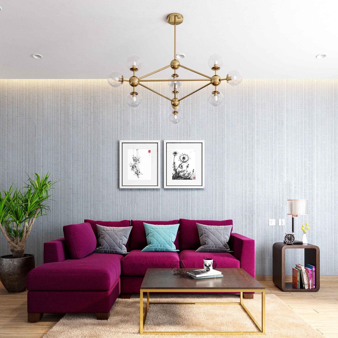 9X7 Ft. White Textured Wallpaper Design For Living Rooms - Livspace