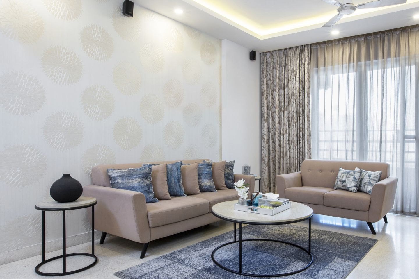 Modern Beige Patterned Living Room Wallpaper