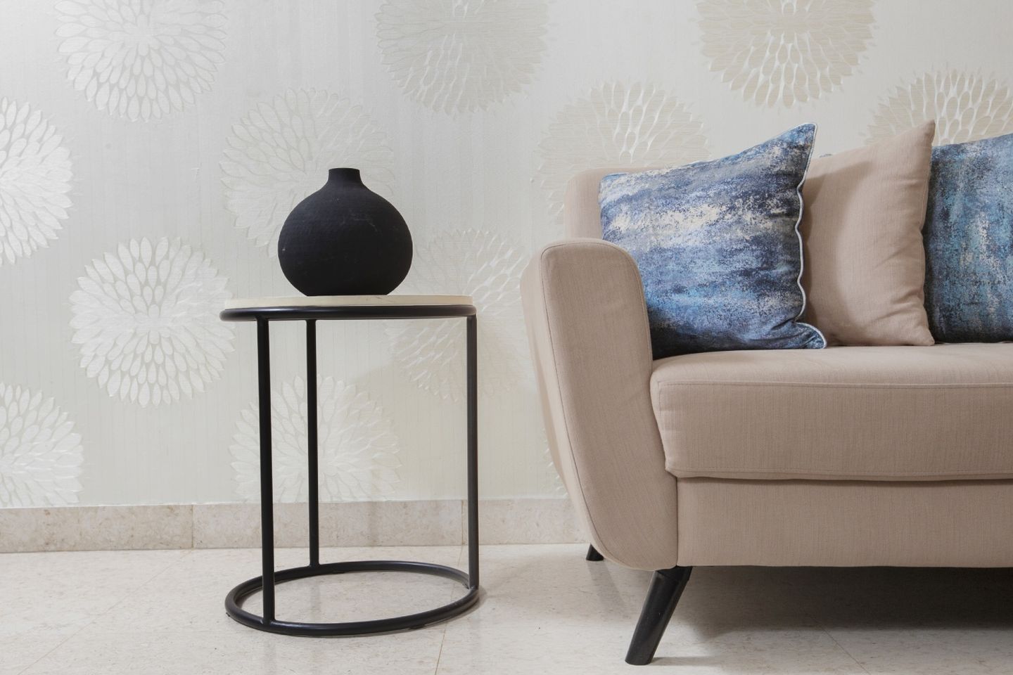 Beige Patterned Wallpaper For Living Room - Livspace
