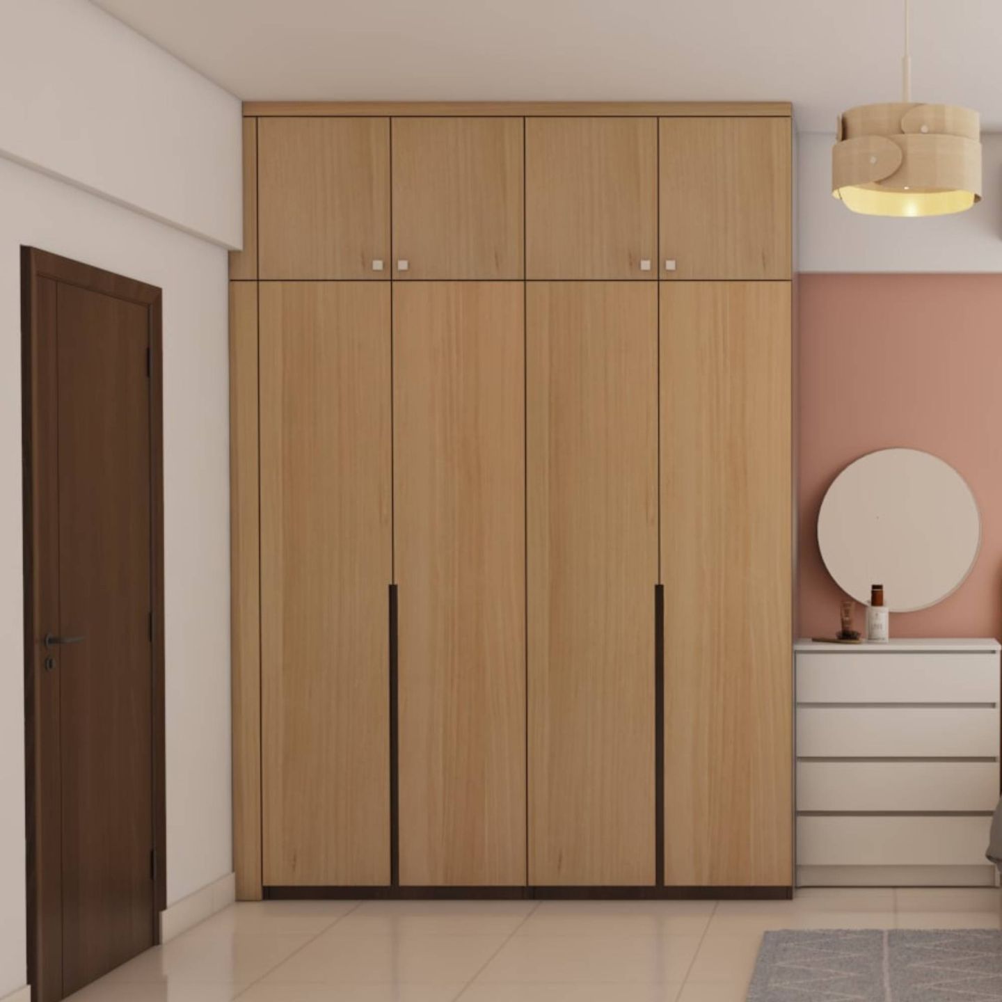 4-Door Beige Wardrobe With A Wooden Finish - Livspace