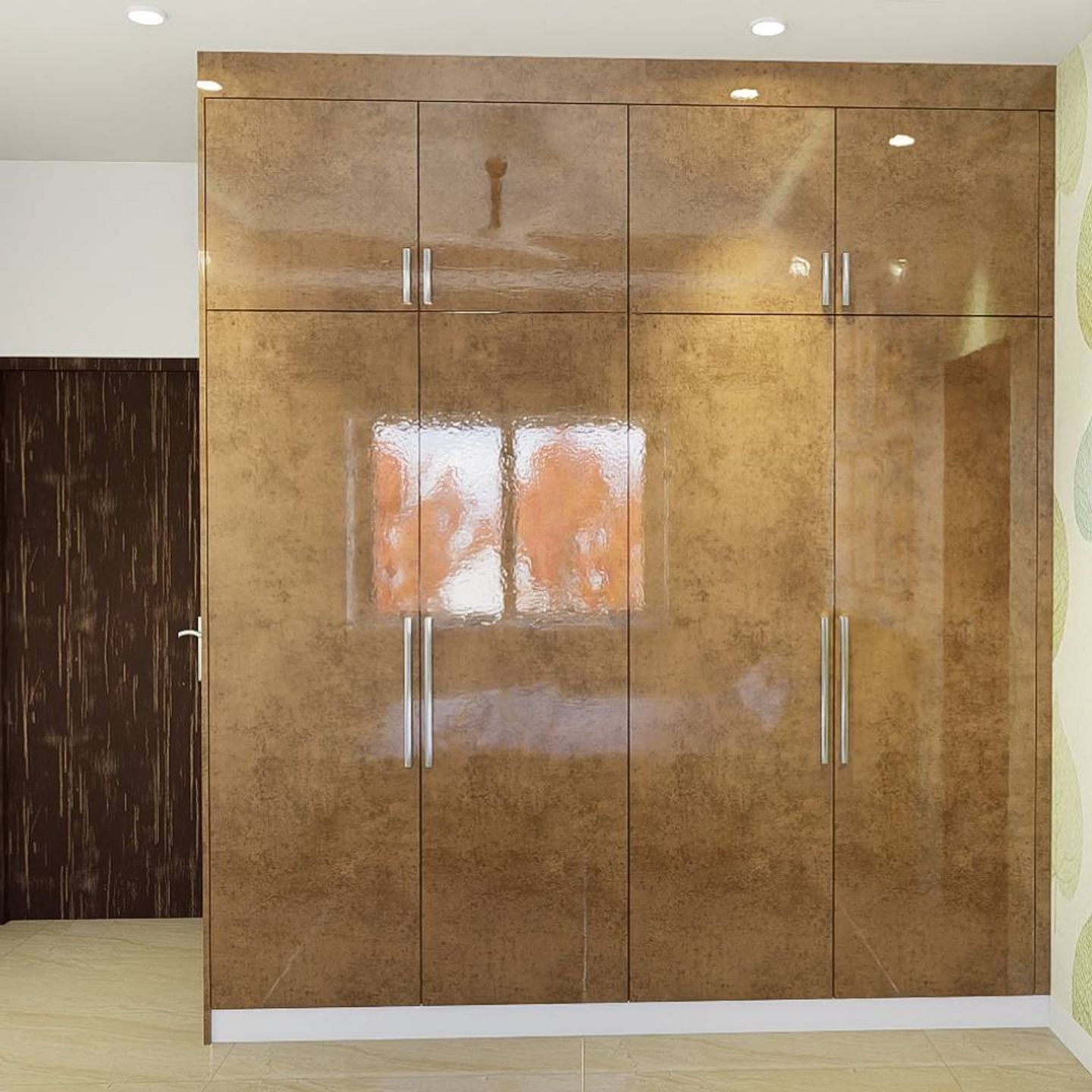 Copper-Coloured 4-Door Wardrobe Design - Livspace