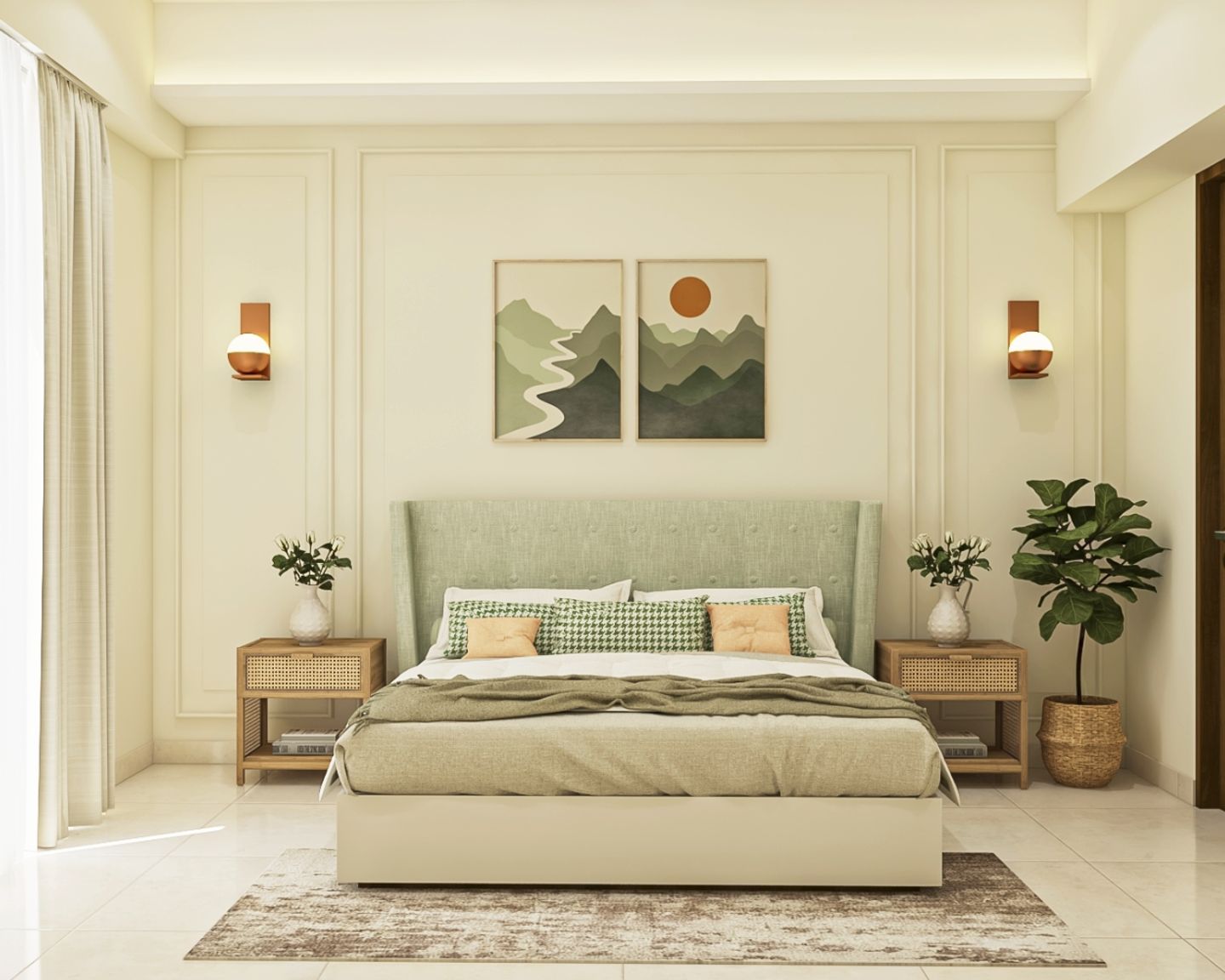 Spacious Guest Room Design With King Sized Bed And Rattan Side Tables ...