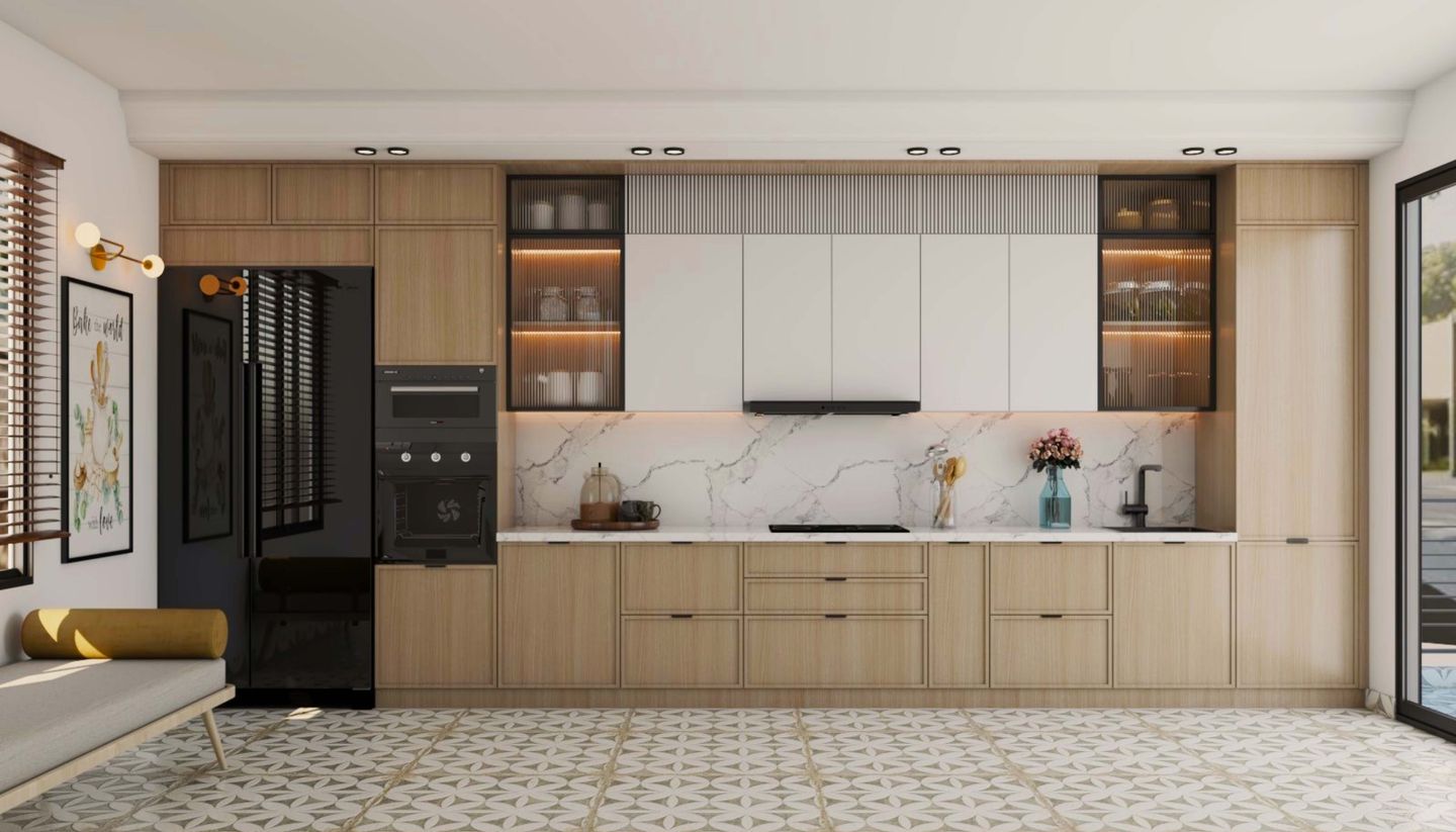 Open Spacious Regalia Kitchen Design With Wooden Cabinets And White ...