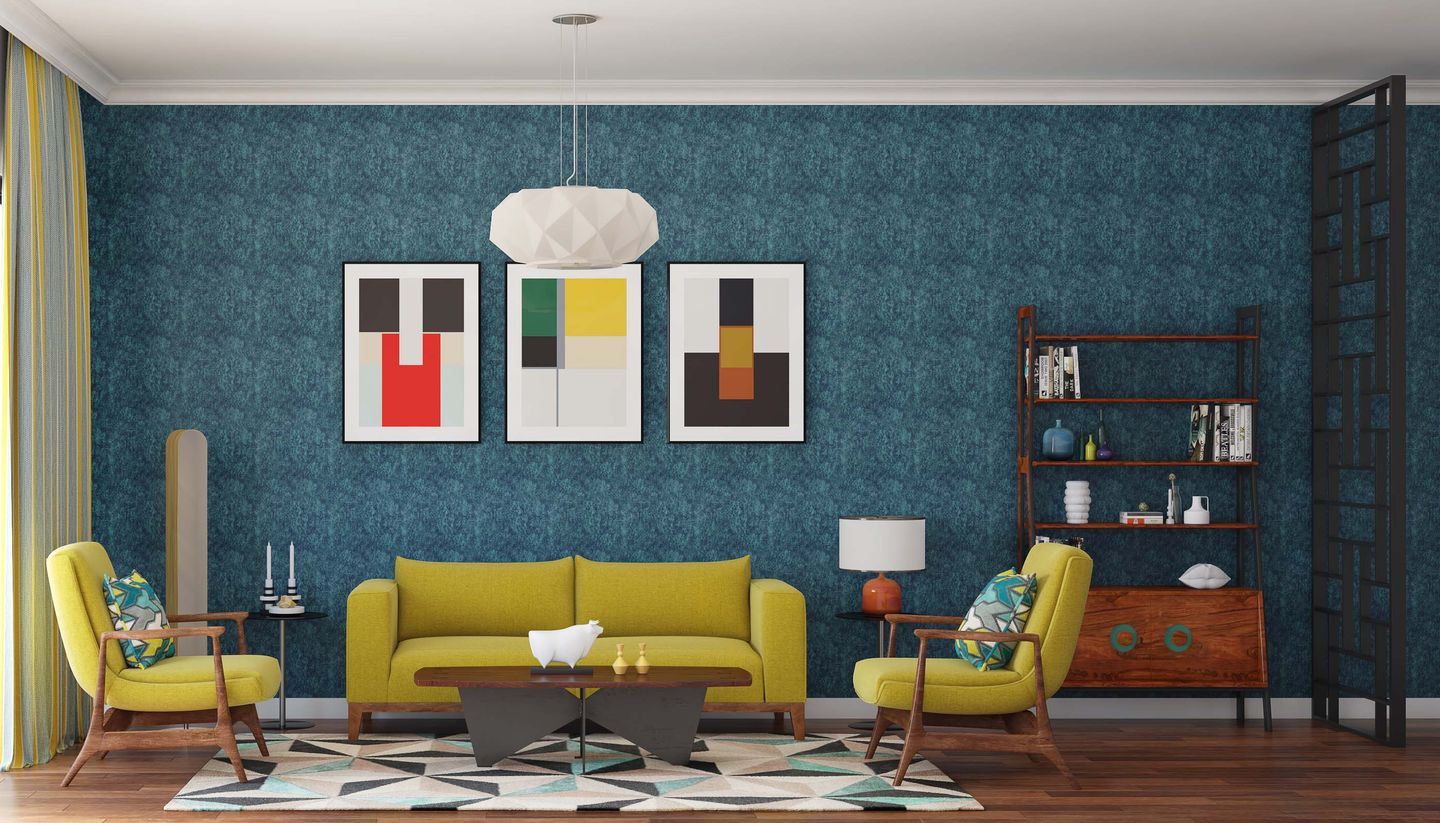 Blue Textured Wallpaper Design For Living Rooms Livspace