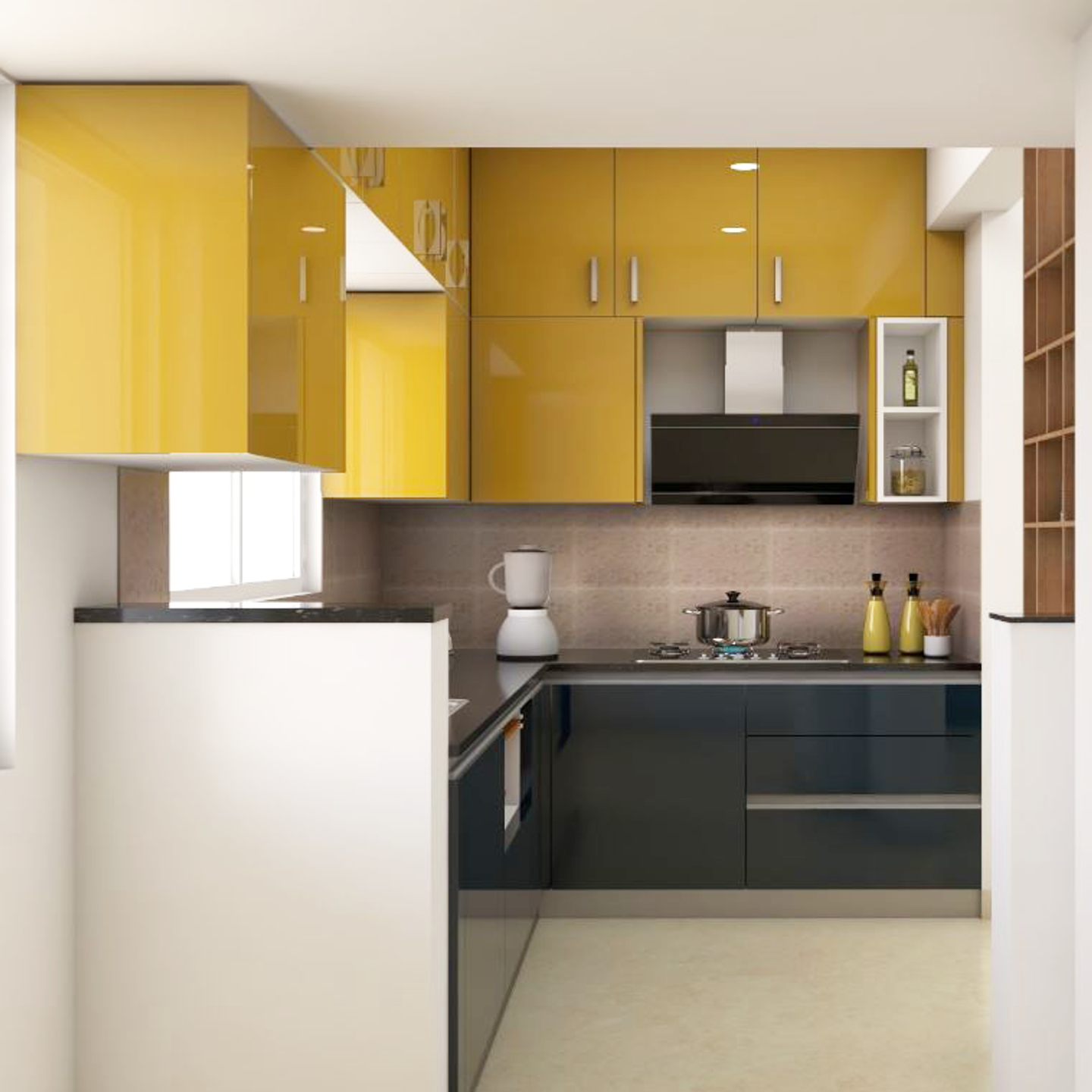 Mustard Yellow Budget Kitchen - Livspace