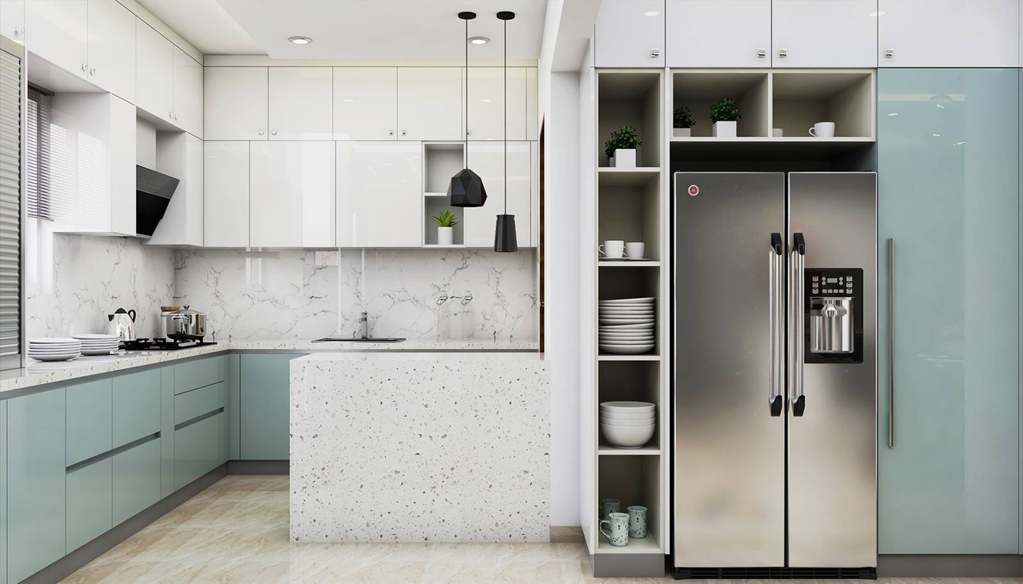 Premium Kitchen with Marble Finish Dado - Livspace