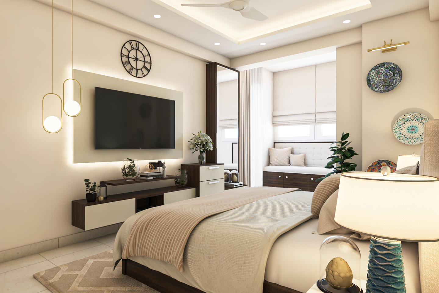 Mid-Century Modern Spacious Master Bedroom Design