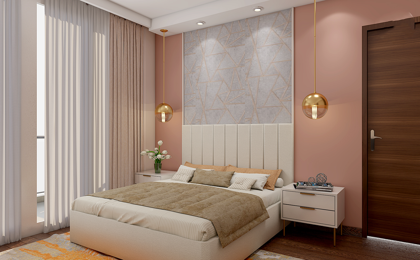 Convenient Minimal Glam Master Bedroom - Livspace