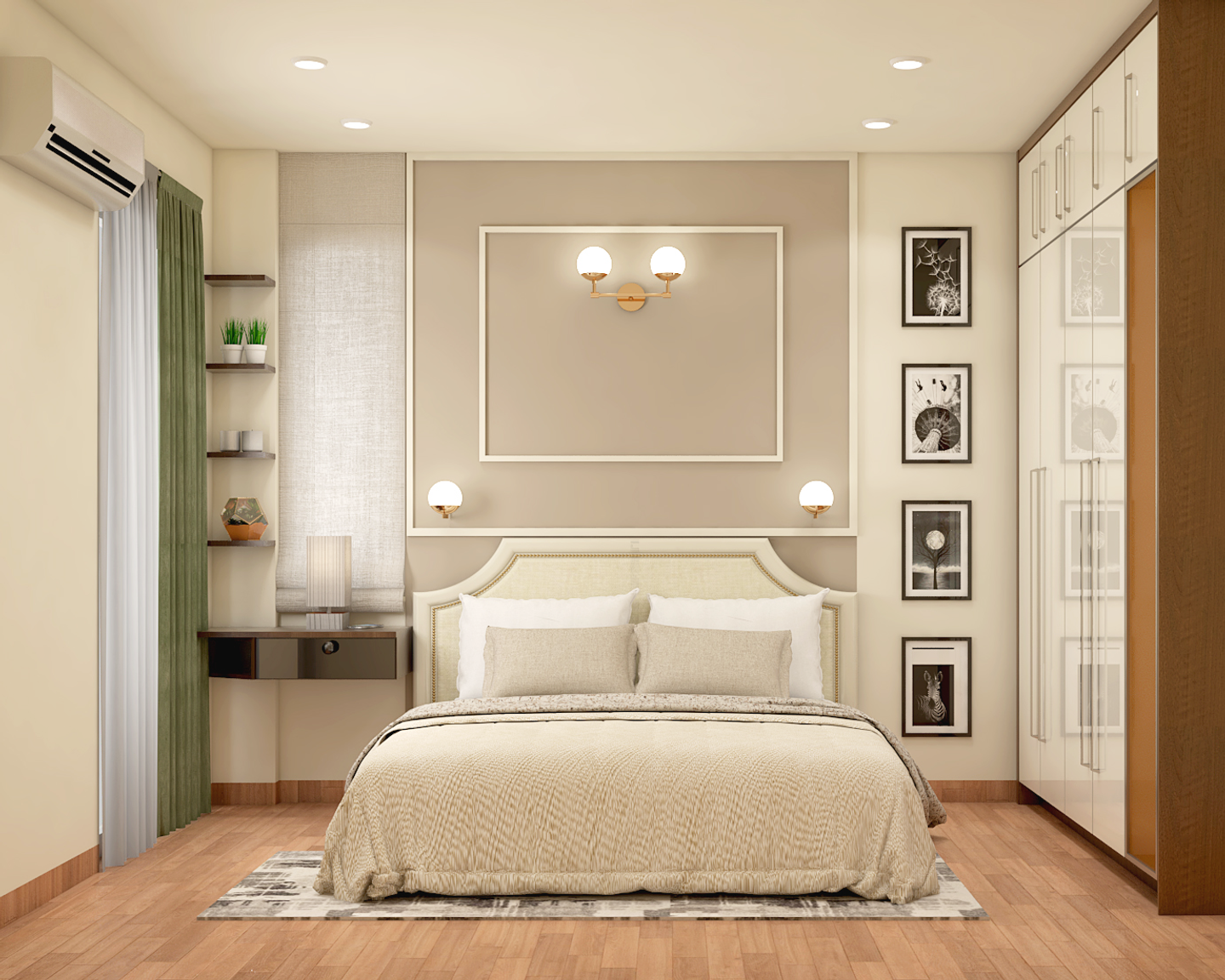 Beige-Coloured Classic Style Master Bedroom - Livspace