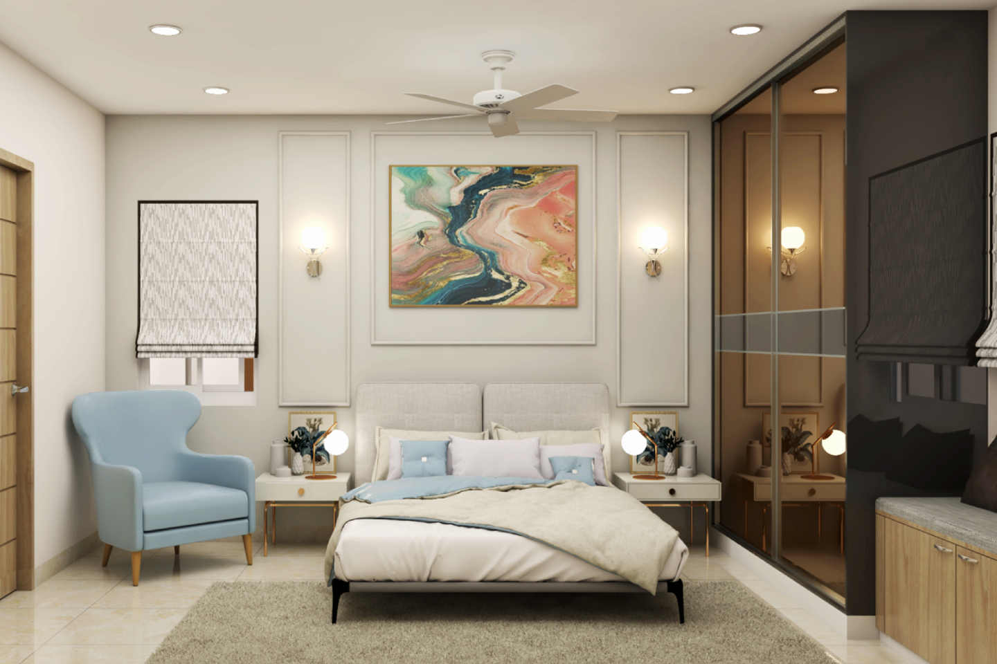 Contemporary Spacious Light-Coloured Master Bedroom Design | Livspace