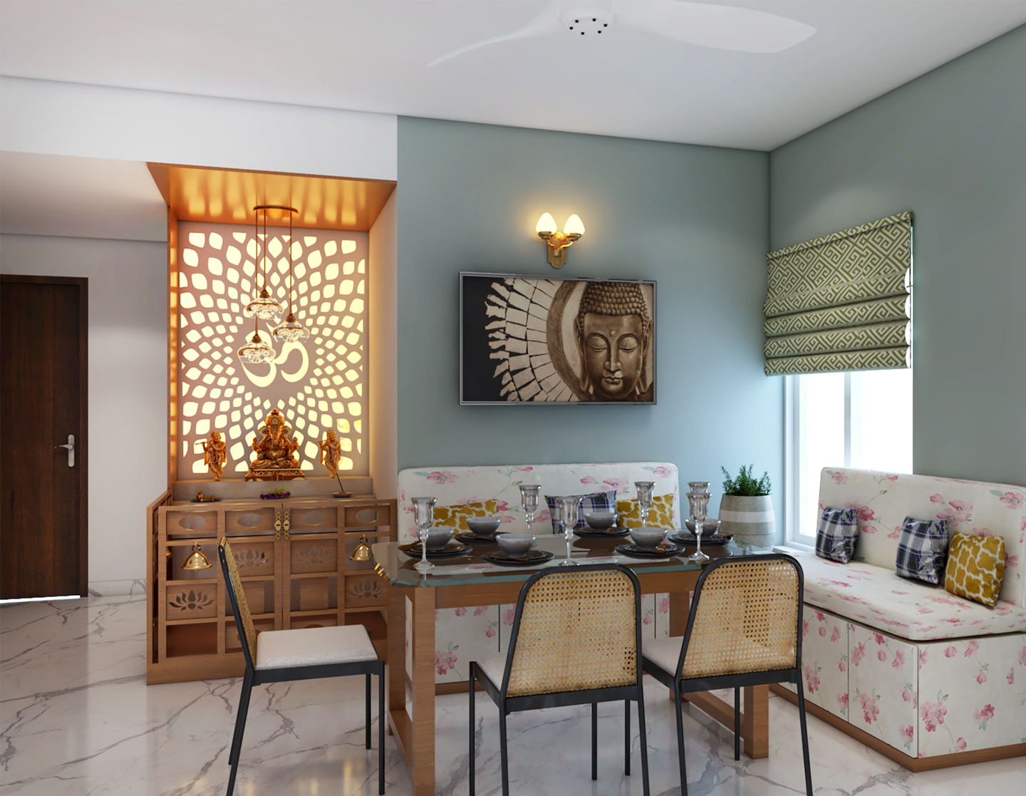 Traditional Dining Room With A Built-In Pooja Room - Livspace