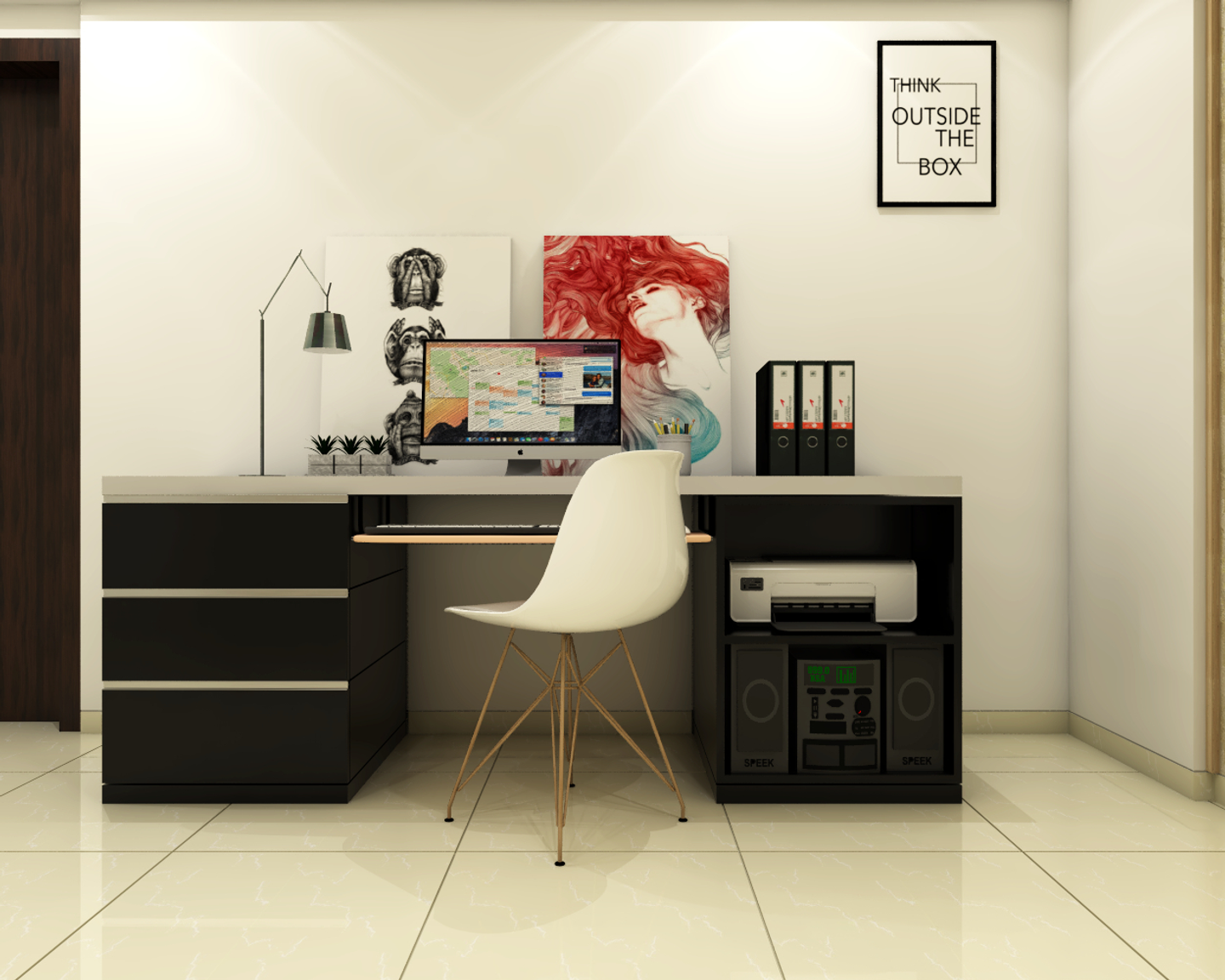 Black and White Modern Spacious Home Office Interior Design | Livspace