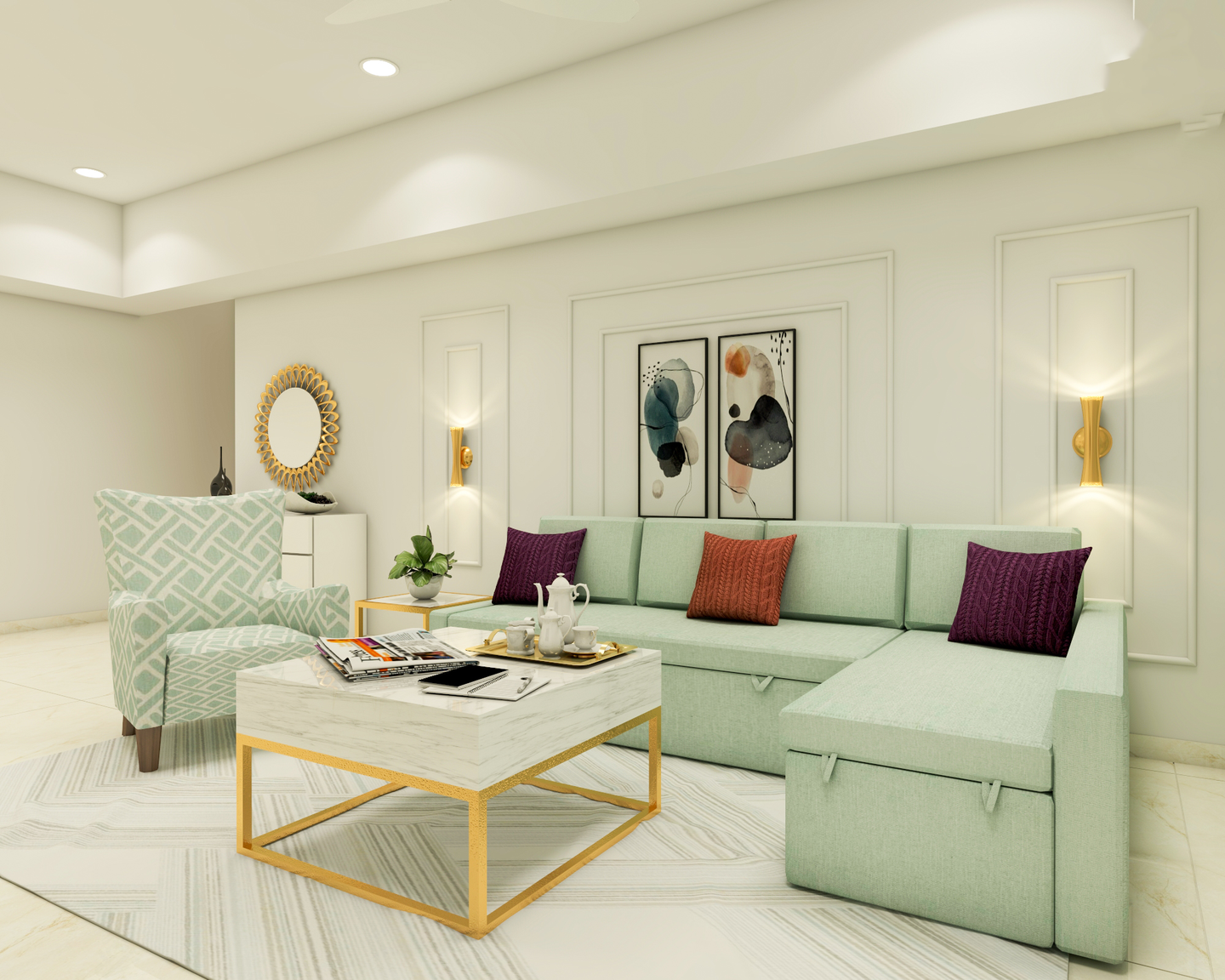 Modern Spacious Convenient Living Room - Livspace