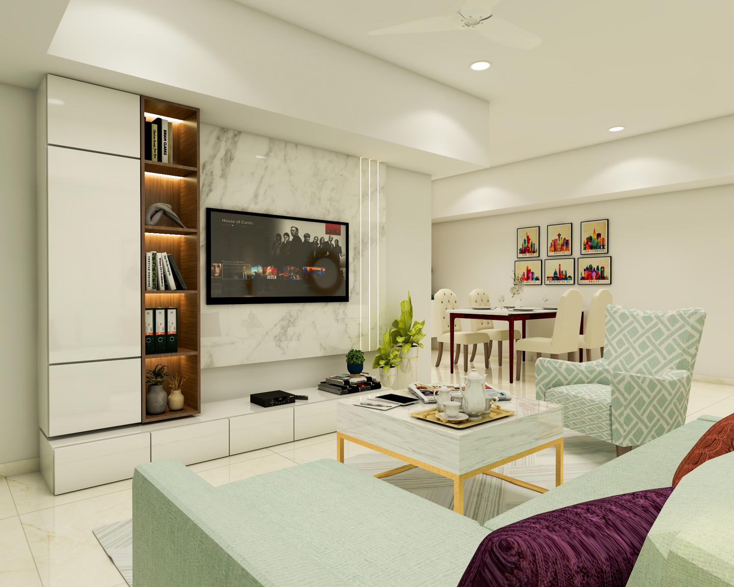 Modern Spacious Convenient Living Room - Livspace
