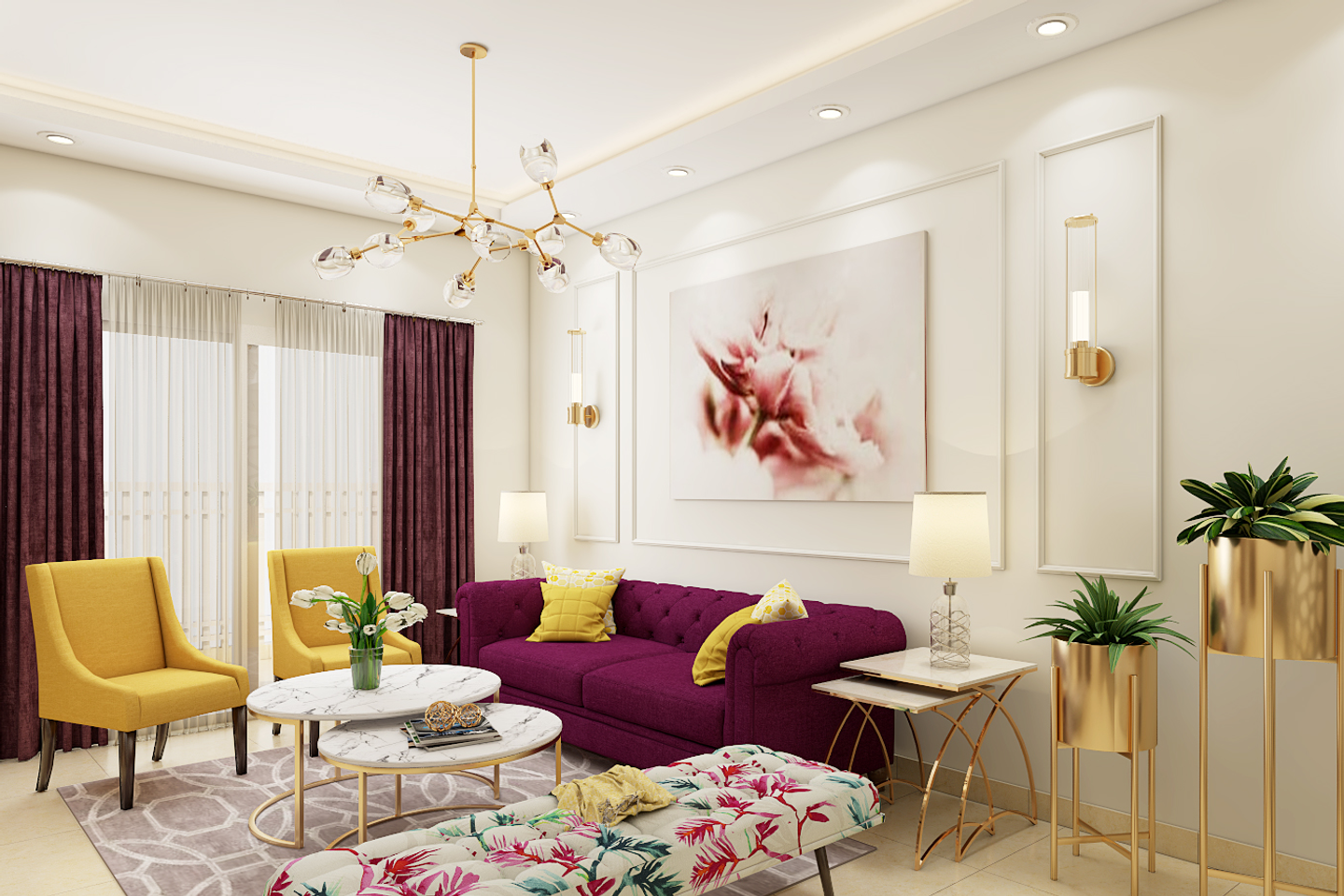Spacious Art Deco Themed Living Room - Livspace