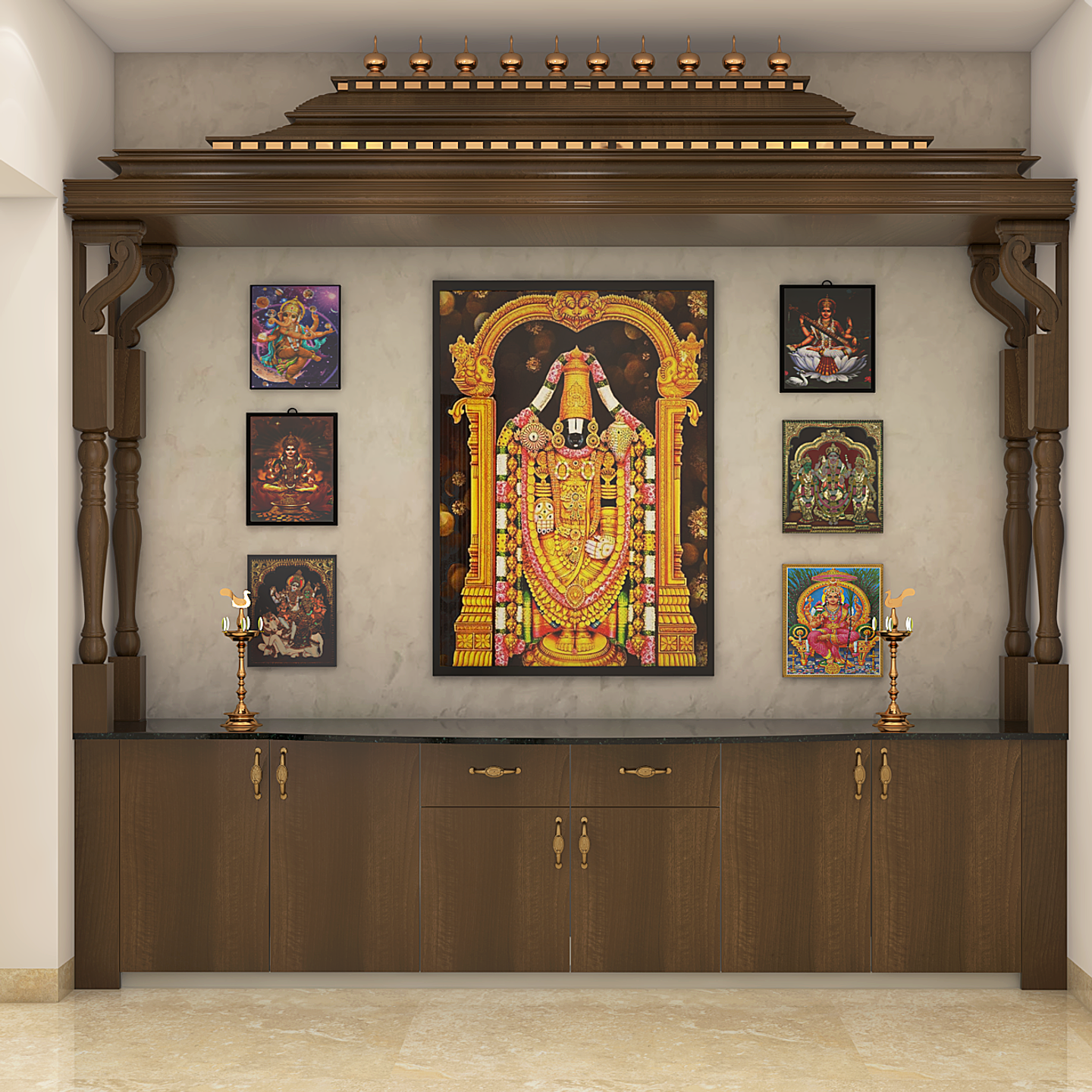 Traditional Spacious Pooja Room Design with Maximum Storage - Livspace