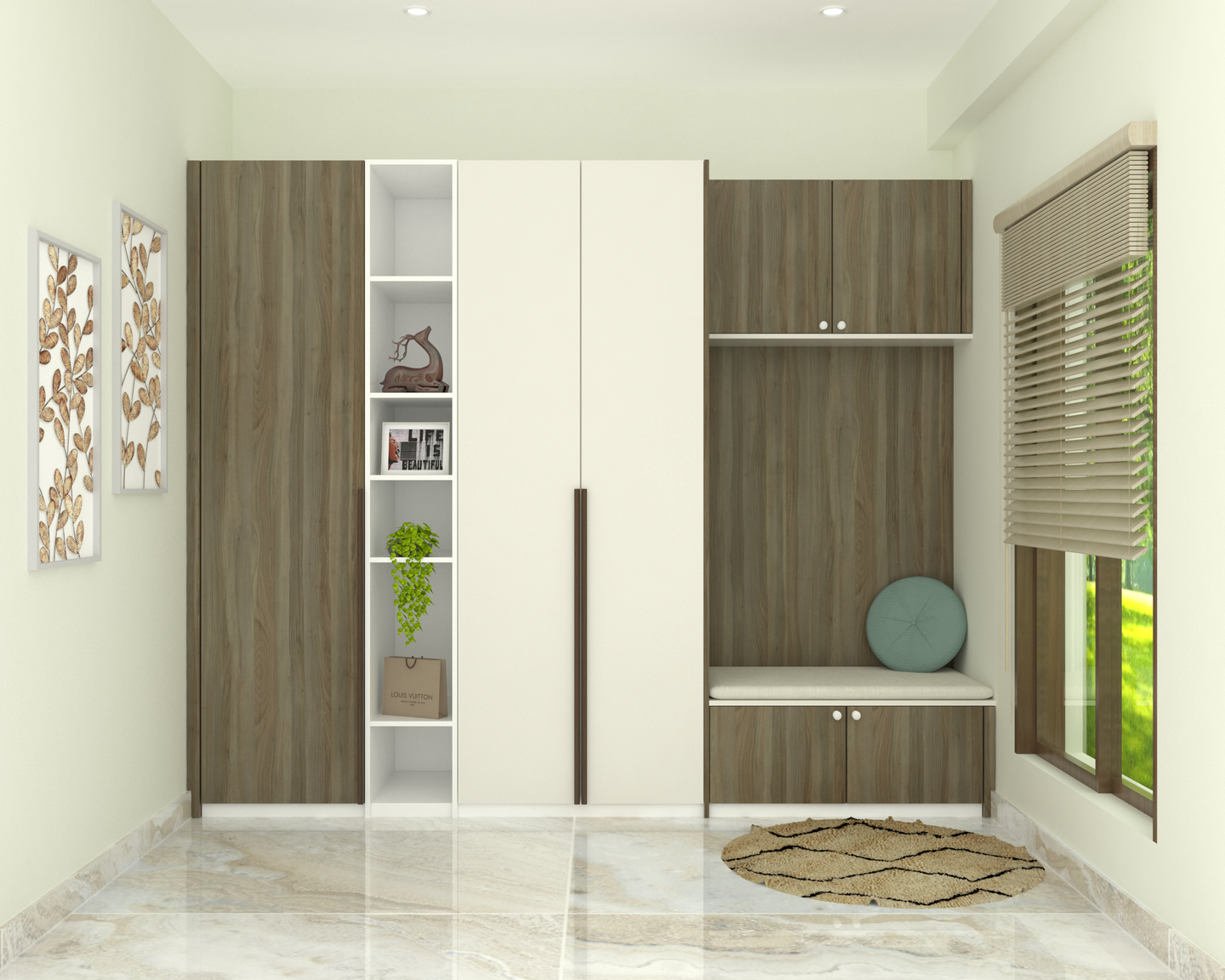 Modern White and Brown Wardrobe Design - Livspace