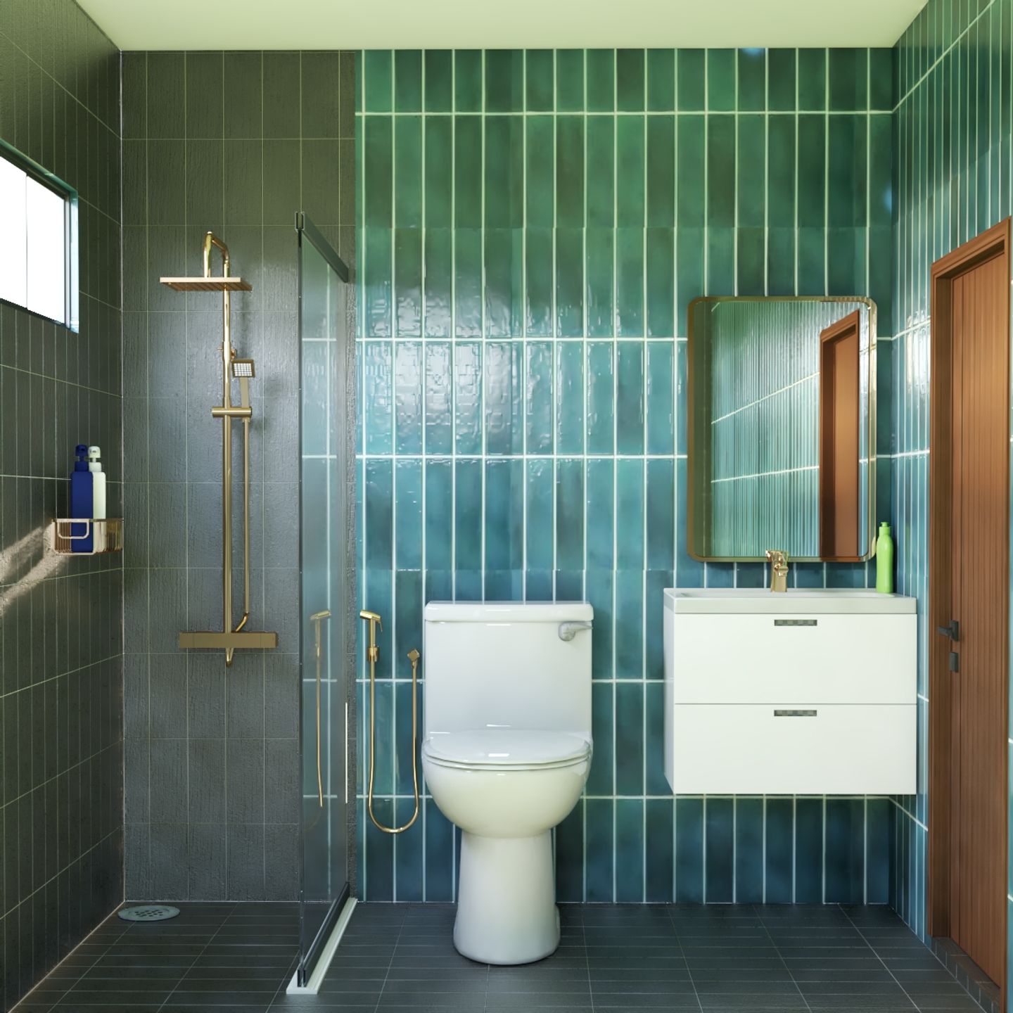 Compact Bathroom Design With Golden Fixtures - Livspace