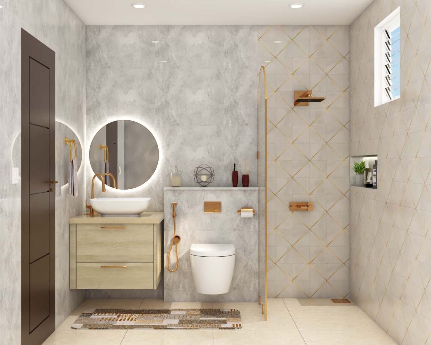 Classic Bathroom Design with Brass Fittings - Livspace
