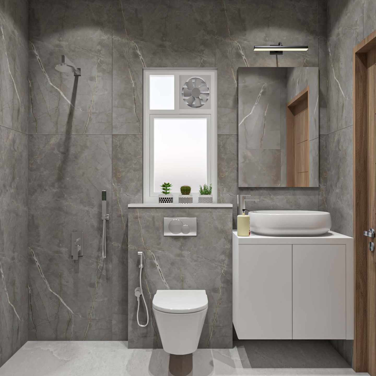 Grey and White Themed Bathroom - Livspace