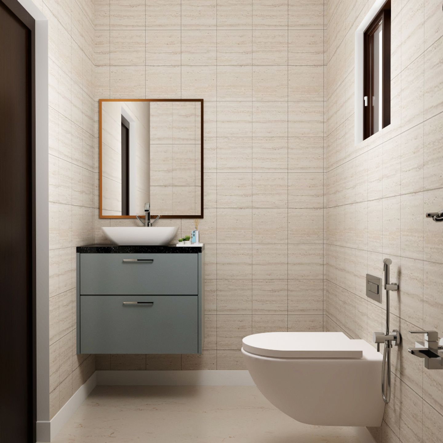 Mild Brown Textured Bathroom Design - Livspace