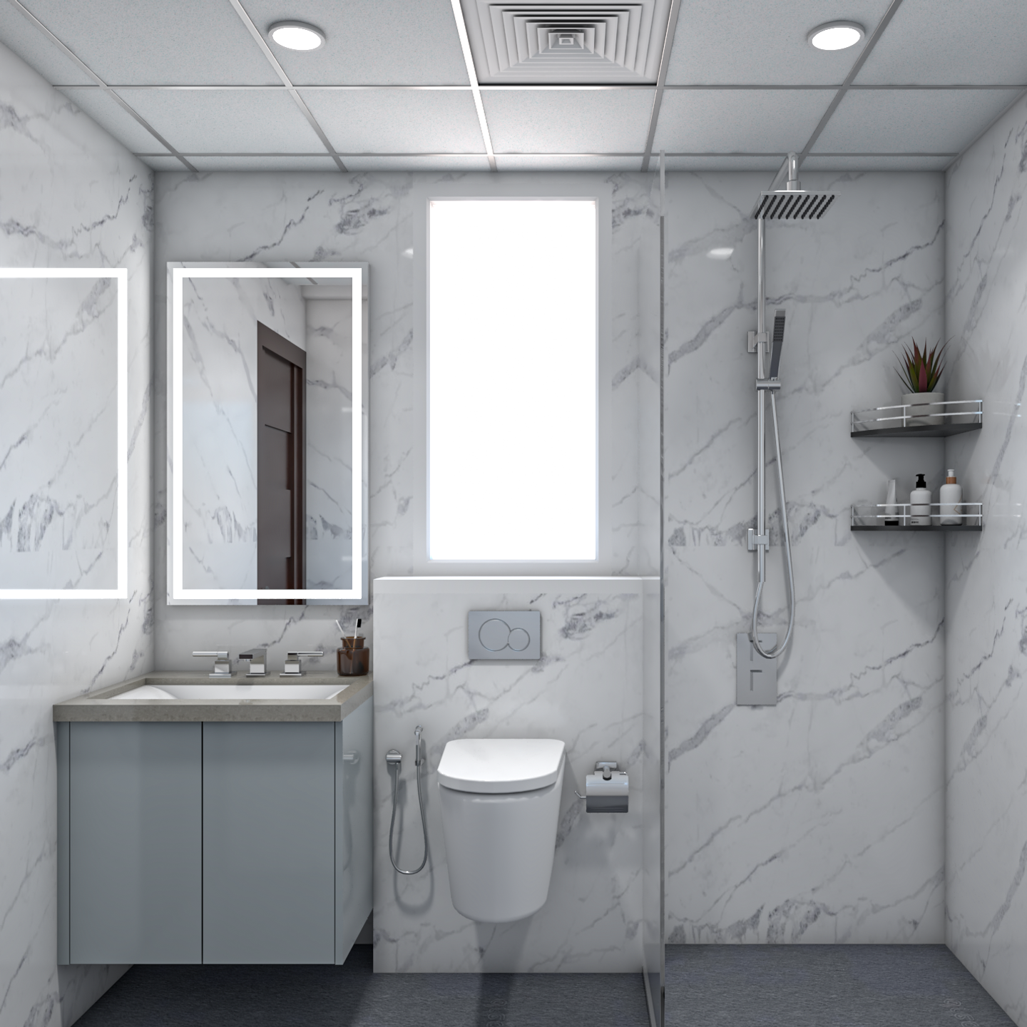 Modern Bathroom With Vanity Mirror – Livspace