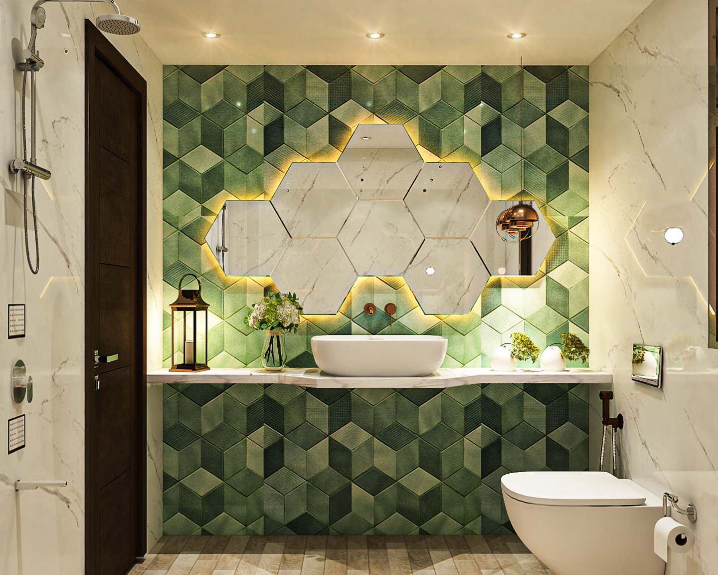 Contemporary Green And White Bathroom - Livspace