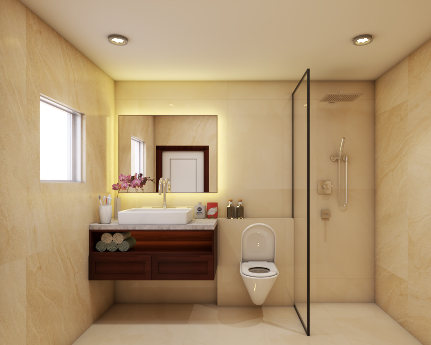 Modern Spacious Bathroom Design With Ambient Lighting Livspace