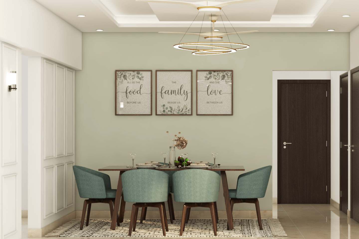 Green 6-Seater Dining Room Design - Livspace