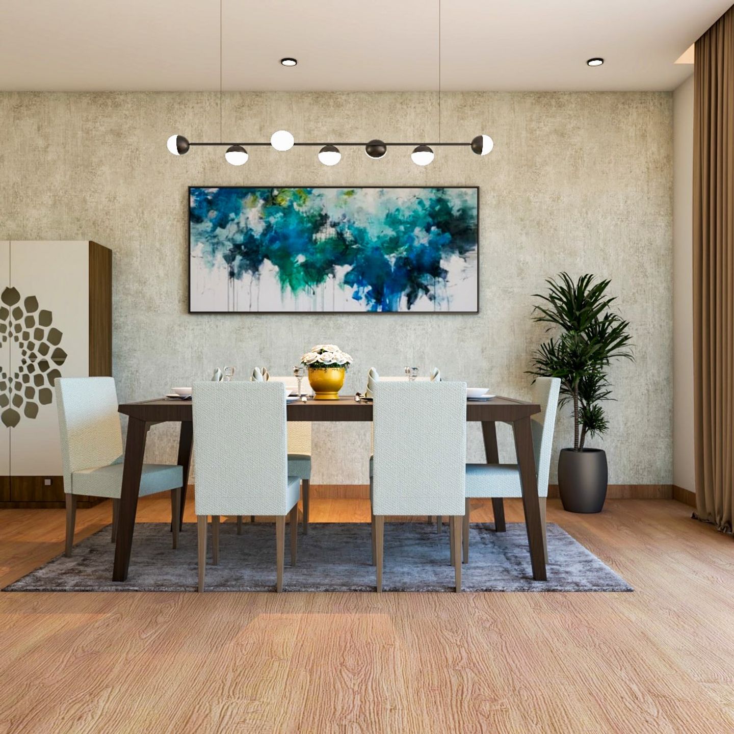 Dining Room Design With Textured Wallpaper - Livspace