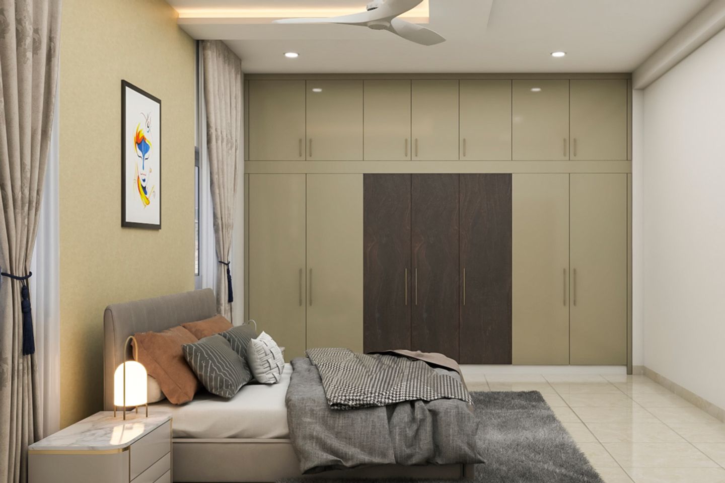 Modern Guest Bedroom With Black Granite Shutters - Livspace