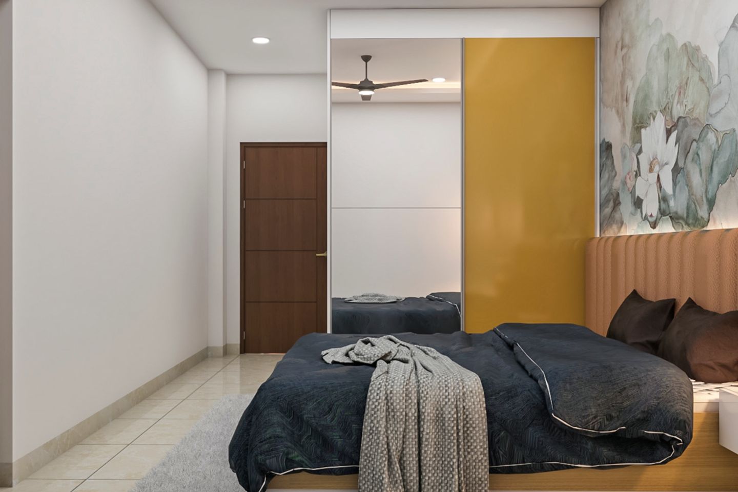 Modern Guest Bedroom Design With Floral Wallpaper